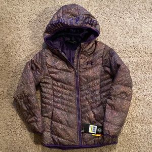 Under Armour Girls Purple Print Puffer Jacket Medium Brand New